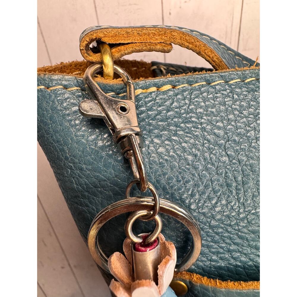 Accessory Purse Charm Genuine Leather Bag Charm Blue Pink White Flower Bouquet - Picture 5 of 5